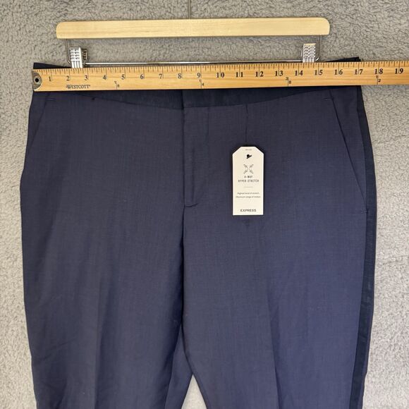 Express Pants Mens 32x34 Blue Slim Performance Stretch Wool Blend Tuxedo - Picture 3 of 12